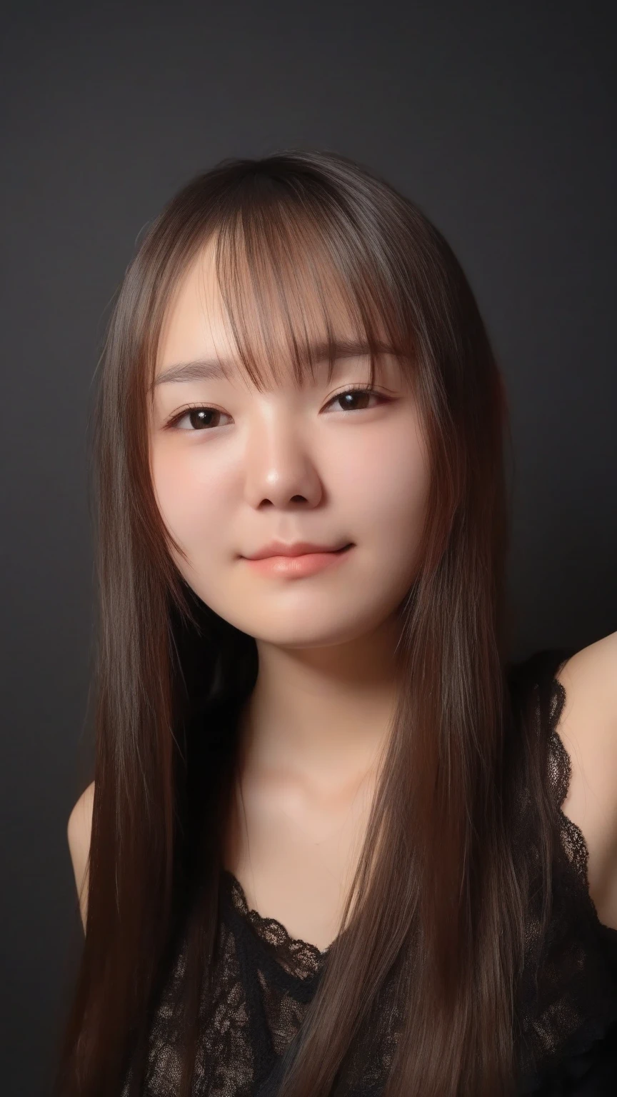 a close up of a person wearing a black shirt with a pink logo, south east asian with round face, Korean symmetrical face, tidy hair，By bangs, jaeyeon nam, xintong chen, with round face, heonhwa choe, wenfei ye, chengyou liu, headshot profile picture, with short hair, xision wu, Kim Tae-joon