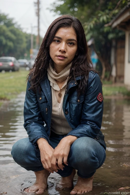 Générer une affiche publicitaire sur le secteur du transport maritime, les couleurs d'affiche publicitaire son vert, in the foreground a afro américan woman on a beach dressed in a jacket and feet and pants representing a logistics company, une image réaliste un porte-conteneurs naviguant en mer, sky with dark blue tone
