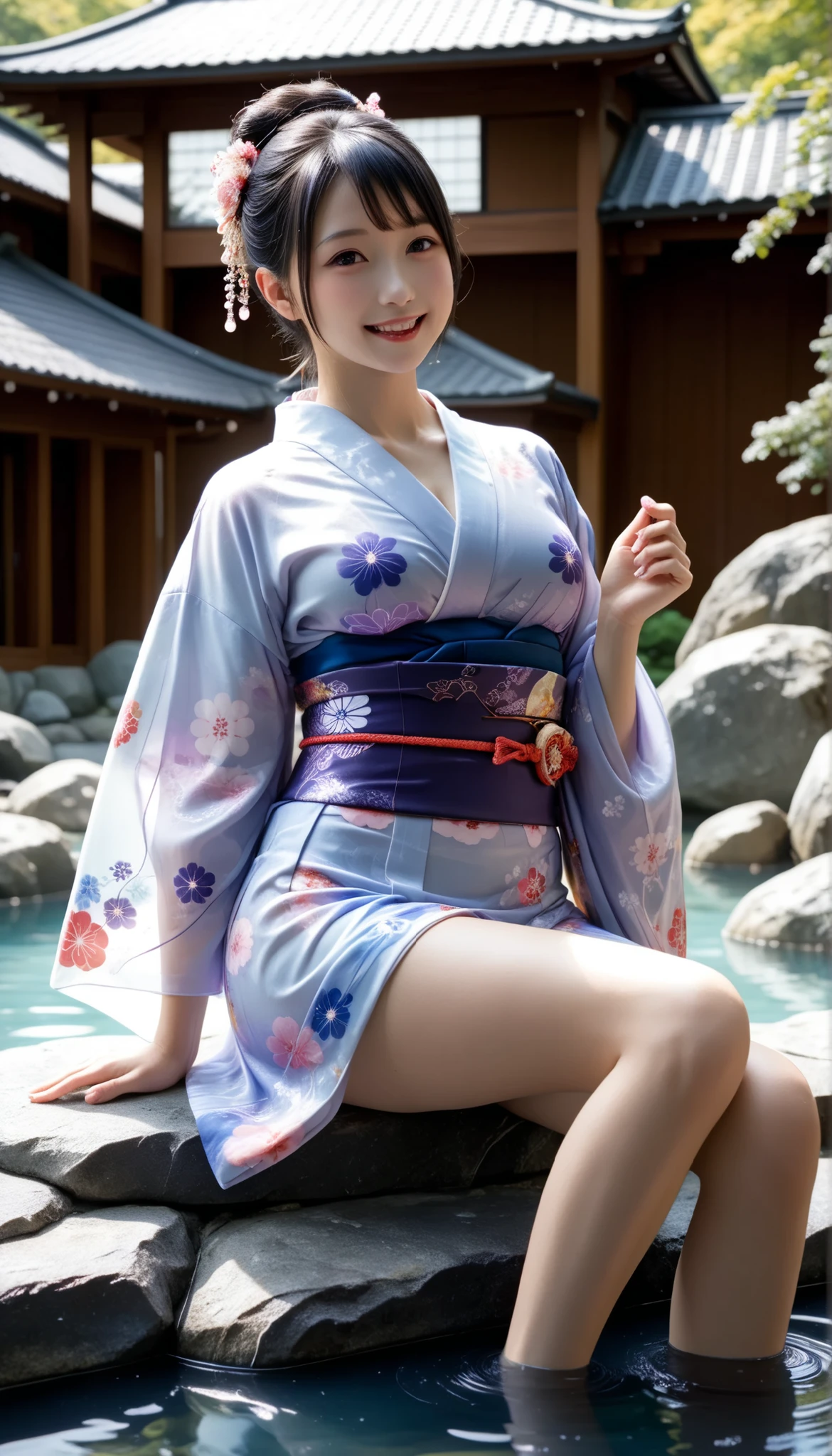 最High Quality 、High Quality 、 最High Definition、High Definition、8K quality、high image quality 、最High Quality、 masterpiece 、immersive video、 very realistic image 、Realistic Paintings、 perfect details 、 from out of view High contrast 、High Fidelity、 perfect photo without blur、close to reality、 full of details Reproduced image、 EXQUISITE AND REALISTIC WEAPONS 、 Exquisite and realistic human skin 、 Realistic face in every detail、 realistic eyes with great attention to detail 、 Realistic lips drawn with minimal detail 、 detailed and real teeth、Real Ears、 Realistic Hair 、((Japanese Model))､((gravure idol))、((Young face))、((black hair))、((rounded medium breasts))、((Stylish Body ))、(((Shiny skin all over the body  )))、(((Mucous Slime  )))、(((Mucous Jelly)))、((I wear a jelly kimono made of transparent slime,透明なMucous Slime  が肌にぴったりとフィットする))、((wear a jelly kimono made of transparent jelly,透明なMucous Jellyが肌にぴったりと密着する))、((The transparent jelly kimono dissolves))、((the skin is visible through the transparent jelly kimono))､(((Mucous Slime  )))、(((Mucous Jelly)))、((wear a mucous kimono made of transparent slime,透明なMucous Slime  が肌にぴったりとフィットする))、((wear a mucus kimono made of transparent jelly,透明なMucous Jellyが肌にぴったりと密着する))、((My kimono with transparent mucus is melting and dripping))、((the skin is visible through the transparent mucus kimono))、((traditional Japanese garden))、((Blue Sky))､((( and sits on a rock,Pose to raise one leg and make your thighs look beautiful )))､(((faithfully floating on top of semen hot springs,)))､(((mucus sperm hot springs filled with semen slime)))