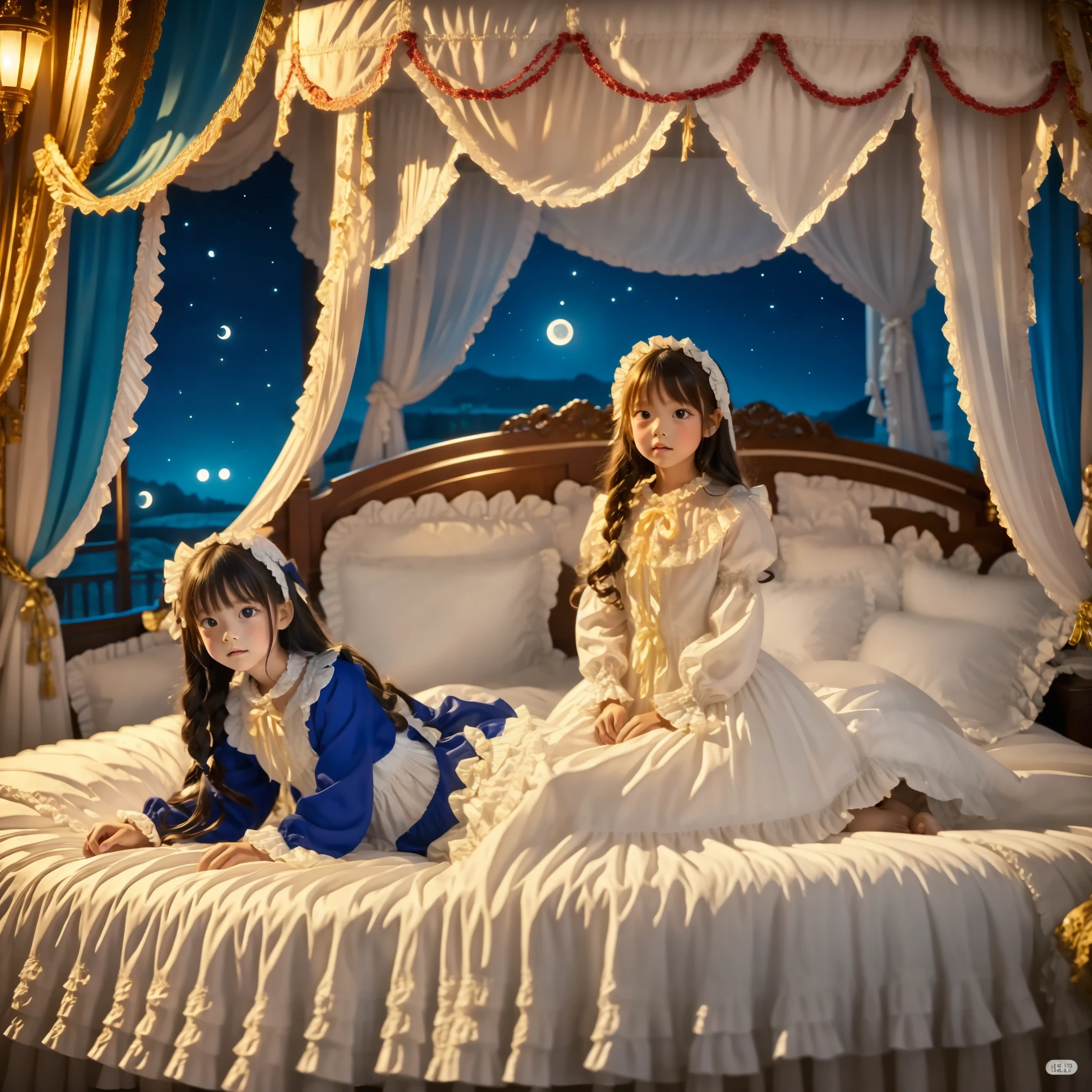 ((Full Body,:1.0)), 10 year old girl in nightgown,On a Canopy Bed,Highest Quality, masterpiece, highest resolution, art work, super それにget used to it, many get used to it, get used to it, それにget used to it,