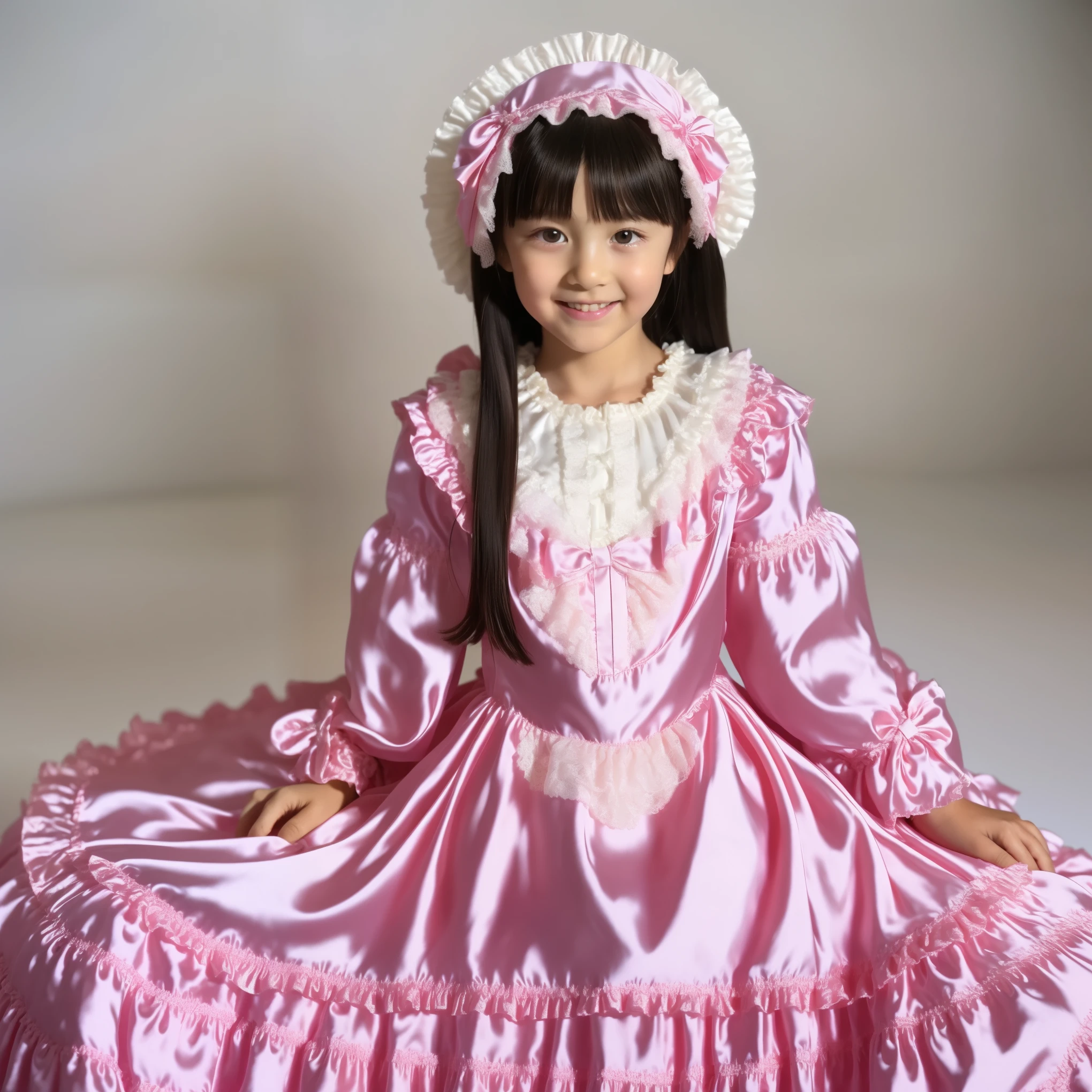 ((Distant view,Full Body,white background:1.0)),Highest Quality, masterpiece, highest resolution, art work, super それにget used to it, many get used to it, get used to it, それにget used to it, 3k photos,,, (( 10 year old Japanese girl)),super fine young face,,lovely smile,baby-like face,,(((straight long hair))),,(((hot pink silk satin nightgown with lots of ruffles and bows,1920s style Victorian nightgown:1.2))),((ruffle round hat with ribbon)),((detailed yoke color with ruffles and ribbons,detailed ruffle placket:1.0)),((long sleeve,puff sleeve with ribbon,Ruffle sleeves)),((ruffle long skirt up to the ankle:1.0)),white ruffle socks,