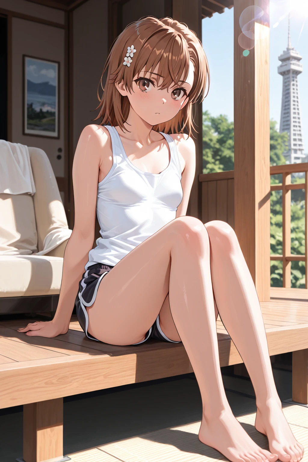 masterpiece, highest quality, Very detailed, figure, girl, View your viewers, barefoot, sole, brown, Gray Hair, Toes, yoga