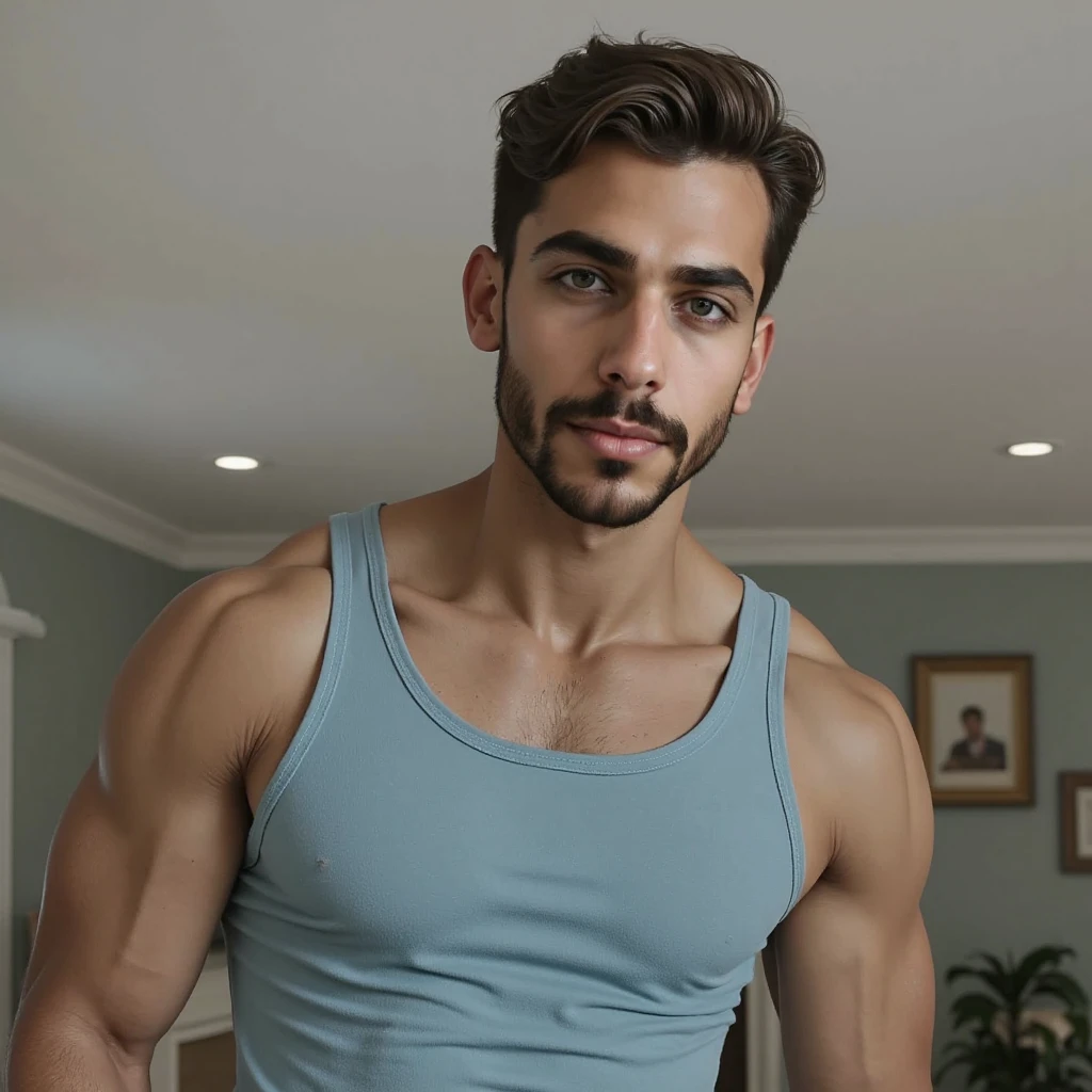4k uhd picture of handsome 35 year old desirable caucasian man with distinguished features, ((standing in the center of a multi-tiered, 4' wide x 3' tall birthday cake, arms spread apart)), He is , ((intriguing green eyes, no facial hair)), smile with a gentle expression, perfectly symmetrical face, Athletic build, light brown medium length haircut with cropped sides, tall height. Indoor lighting masterfully accentuates his excellent features, crisp details, ultra-fine rendering,