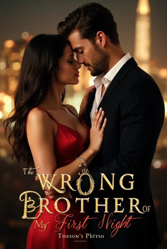 A glamorous romance book cover featuring a passionate couple in a city ...