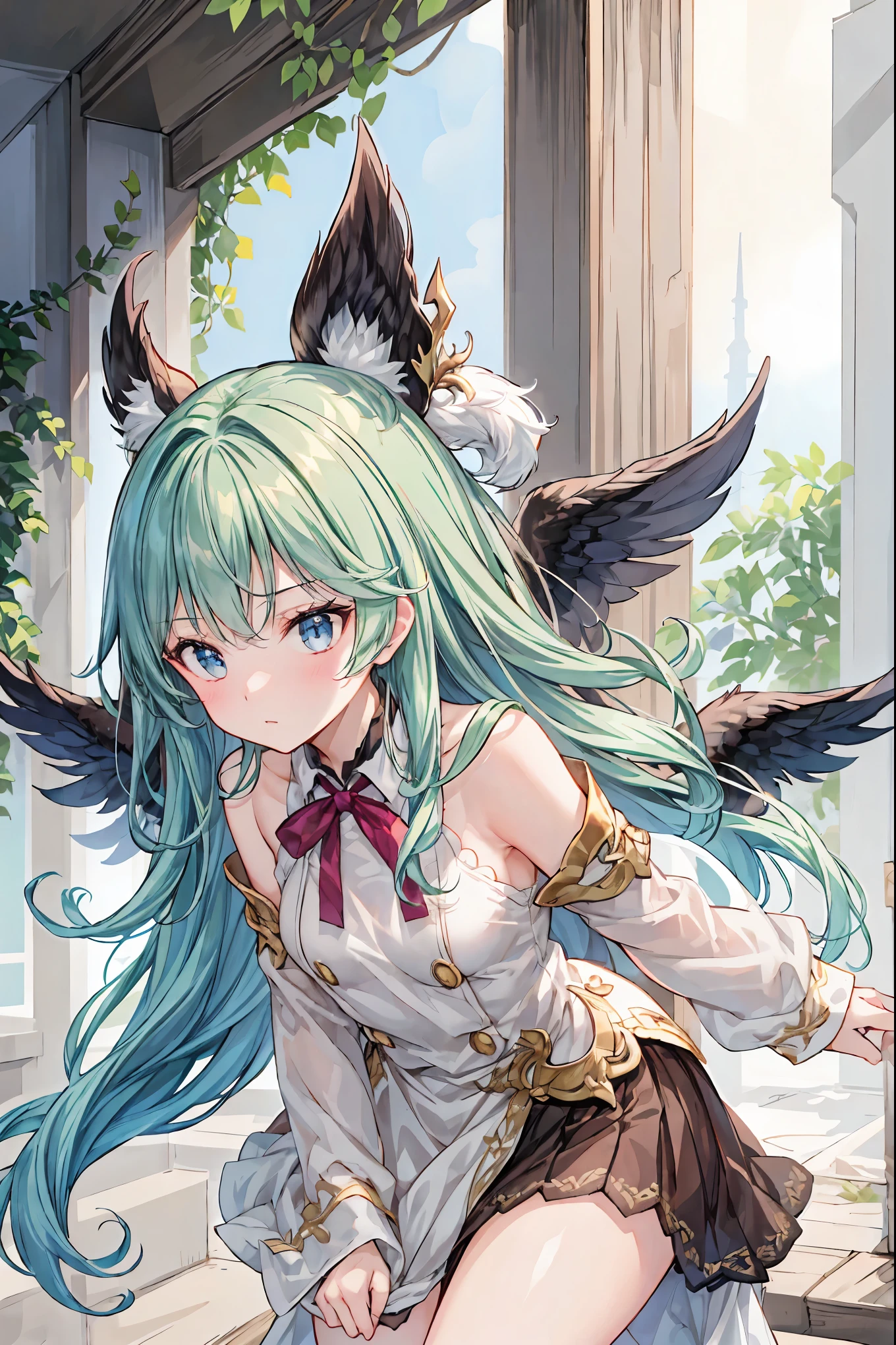 small handmade mechanical beast, Mecha Mecha,3 are in different sizes,1 body is bigger than a person,3 aircraft, Protect Me , polite expression, Watch closely, silver metallic luster, digital machine texture, warmly enveloping, 4K, high resolution, Detailed Realistic, like the picture, Professional, Rich Textures, soft light, subdued blue-green tones, soft natural light during the day,super realistic single girl wearing old waist clothes, Fantasy Art, Photorealistic, dynamic lighting, art station, very detailed face, 4K, award,