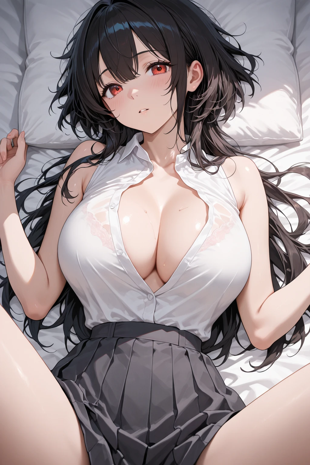 (8K、top-quality、​masterpiece:1.2)、(realisitic、ultra-detailliert、超A high resolution,((1girl and 1man are having sex,missionary position,lying bed,on her back,arms up,spread legs,vaginal penis,no panty,cum in pussy,orgasm:1.0)),very detiled vagina,very detiled penis,see-through,nipple,wet,sweat,cum,cum face,cum body,ecstasy,28years,beautifull detailed face,perfect body,((layered hair,long black hair)),((nighttime)),perfect lighting,Constriction、(Slim waist :1.3)、Beautiful detailed skin、Skin Texture、Floating hair,((office lady,business suits:1.0,dress shirt,tight skirt,lying on bed,on back,cleavage)),((red glasses:1.0)),in full face blush,((dramatic composition)),((embarrassed,moaning,drooling))