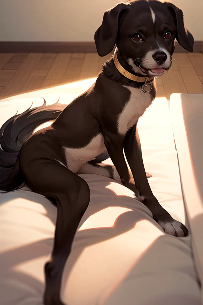 By bebebebebe, by lostgoose, by goonie-san, solo, female, canine, ((snout, hair covering eyes, straight hair, medium hair, flat hair, thin snout, brown fur)), dark maroon hair, , (muscular), , doggsytle, view from the side, side profile, open mouth, , 