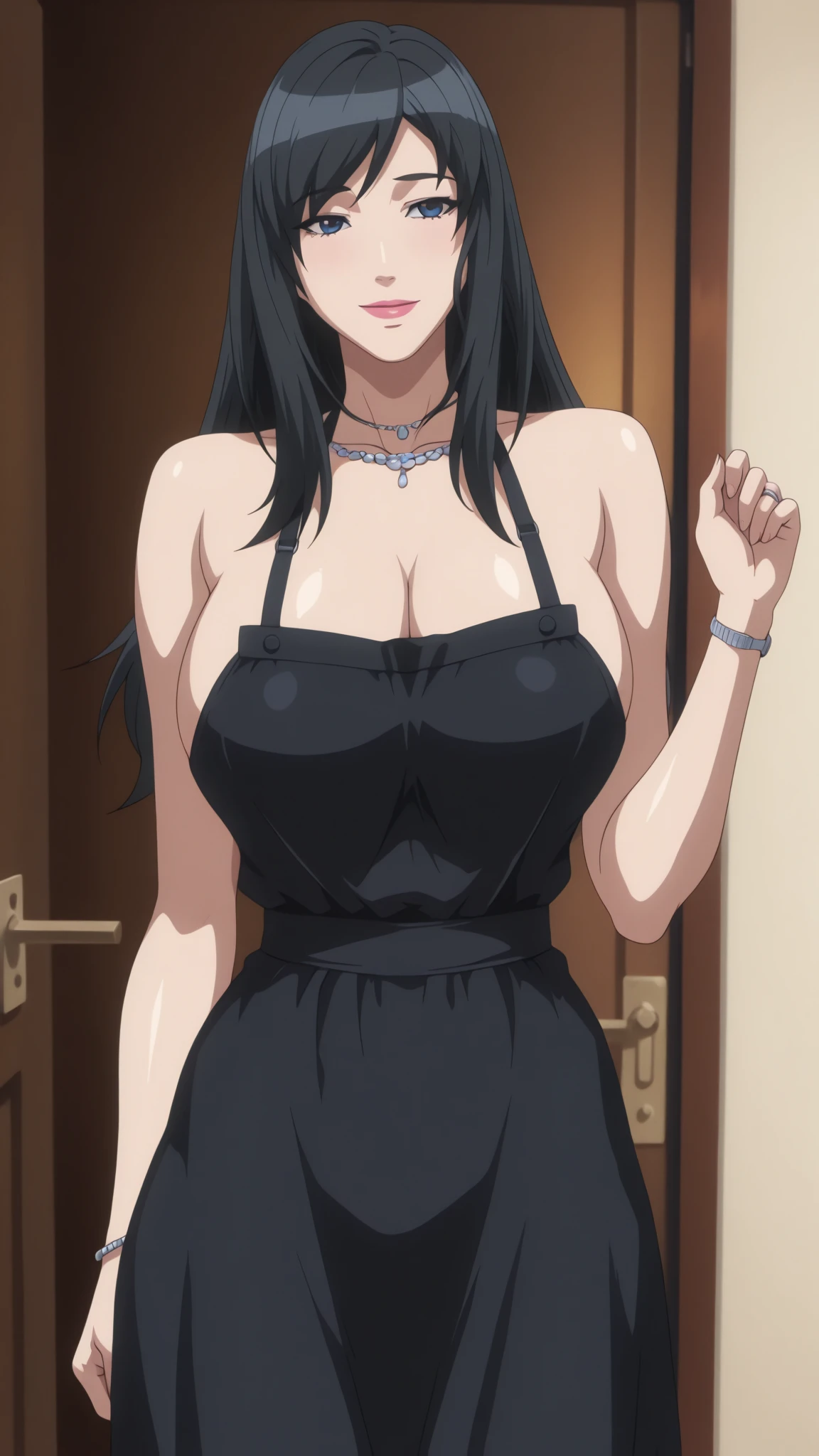 (artwork, best quality) a girl with long black hair, black headband on her head, red eyes, ???????????, white short towel ????????? the shoulder, upset, a little blushing, sitting, smoke, haze, inside a sauna box