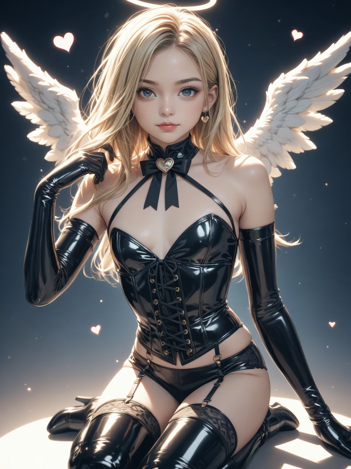 Polychrome,, night, dark, blonde, Show Viewer, In-person audience, Limited Edition Palette, Black background, Shine,(Highly detailed CG Unity 8k wallpaper),(masterpiece), (Highest quality), (Vaporwave Style), (Super detailed), (Best illustrations),(Best Shadow),Perfect lighting , Perfect ??????? , Vibrant colors、fly with wings、