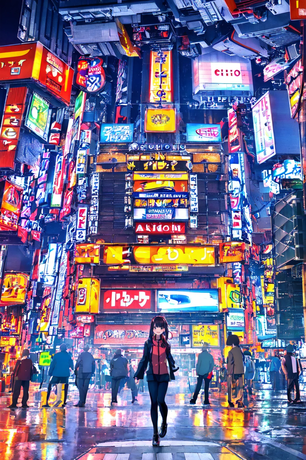 Person walking at a crosswalk in a city with skyscrapers, in Tokyo Shinjuku, in like that, Shibuya Ward Shibuya Ward, Shibuya Ward, in Tokyo Akihabara, Downtown Japan, Shibuya Ward prefecture, Tokyo japan, Shinjuku, Shibuya Ward street, Akihabara, Tokyo, Shibuya Ward crossing, like that, Akihabara style, in neo Tokyo, in neoTokyo