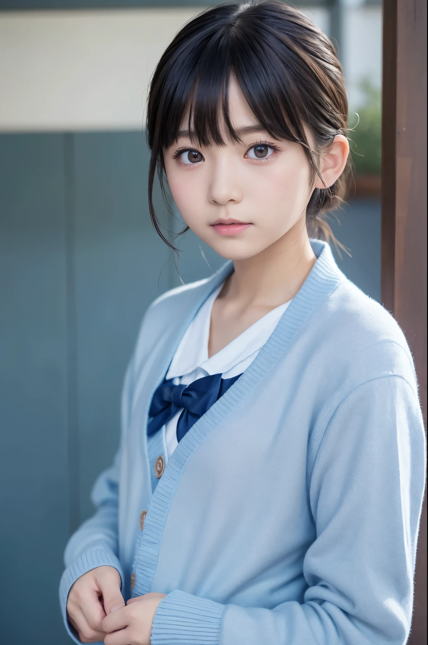 Japanese、woman、1 person、A randomly generated person with diverse facial features hairstyle、Perfect ,Hold a hair tie、Raise your arms、Hair binding gesture