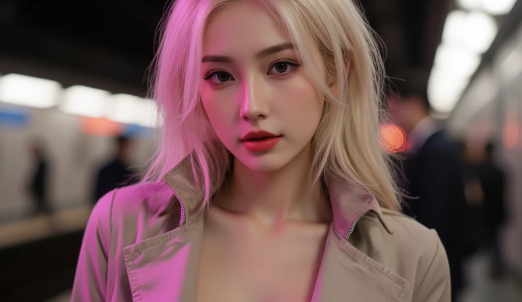 Hair flowers,  shoulders, collarbone, cross suspenders, micro-transparency, ribbons, masterpieces, the best picture quality, ultra-fine 3D full-body close-up, soft cute light shattered sense 1080P wallpaper, realistic characters, fox eyes with black eyes, light silver messy hair, colorful cold white skin red Hanfu beauty under the pavilion, hands touching lips. Very delicate light, fine luminescence,