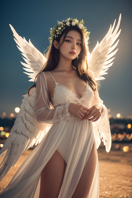 Angel's wing, Spread your wings, Big Wings, One person, Detailed wings, Wings with feathers, Delicate Wings, Beautiful Wings, Mysterious Wings, Bright wings, Luminous wings, Sparkling wings, Translucent wings, Iridescent Feathers, Winged figures, Winged female, winged god, Winged Angel, Heavenly Person, Heavenly Man, The existence of God, spiritual figures, Fantasy art, Digital Art, 8k, Very detailed, Realistic, Ultra-realistic, Cinema Lighting, Vibrant colors, Dramatic lighting, Dramatic contrast, Dramatic Shadows, dramatic highlights