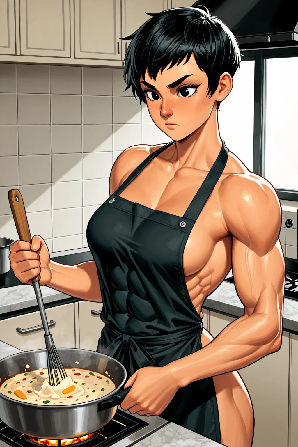 huge mom woman with muscles enromus  pecs abs  max life is strange in  her room big meal and a dog