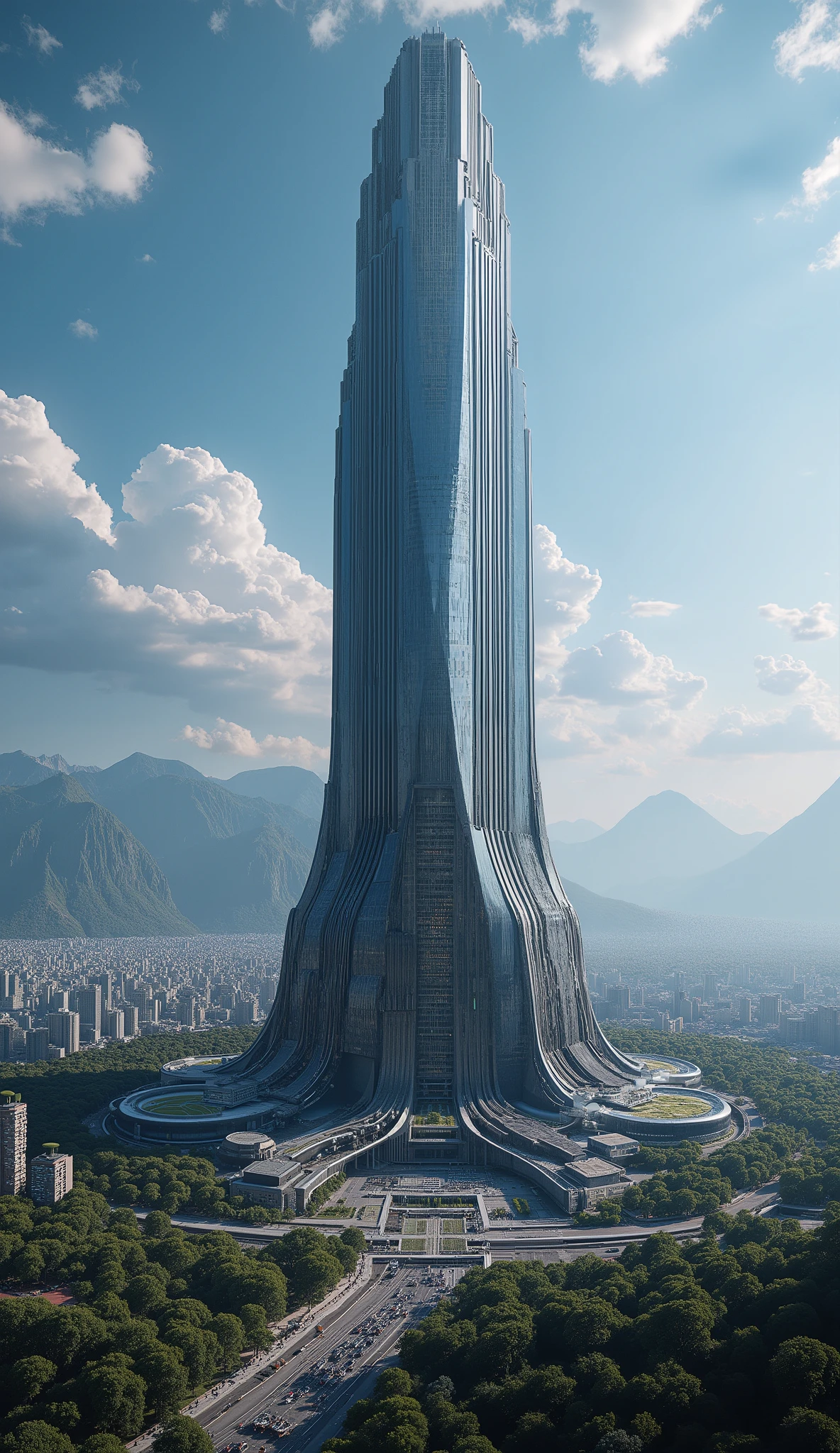 (Highest Quality:1.5),(a giant skyscraper that can reach space:1.5),a skyscraper bigger than a mountain. Fuji山よりも高く空に届く超高層ビル. Fuji,(20 km tall skyscraper:1.5),(orbital elevator:1.5),(a huge building that reaches into space:1.5),(A supermassive structure made of unknown composite materials:1.5),(The surface shines as if it were made of black glass:1.5),