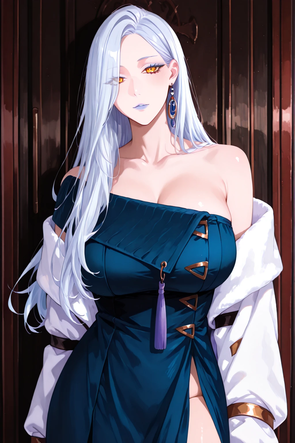 One girl, Silver Hair, blue eyes, kimono, Cleavage, Long Hair, The finer details, detailed, masterpiece, Highest quality, 4K, High resolution, Mountain,