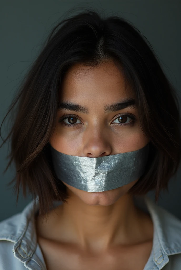 Hello! I would like to create two images for the background of my logbook cover with the theme 'Last Scream': Stories Silenced by Gender-Based ????????'. Here are the descriptions:
A woman with duct tape over her mouth, symbolizing silencing and the struggle for voice. The background should be subtle, but impactful, with colors that convey seriousness.