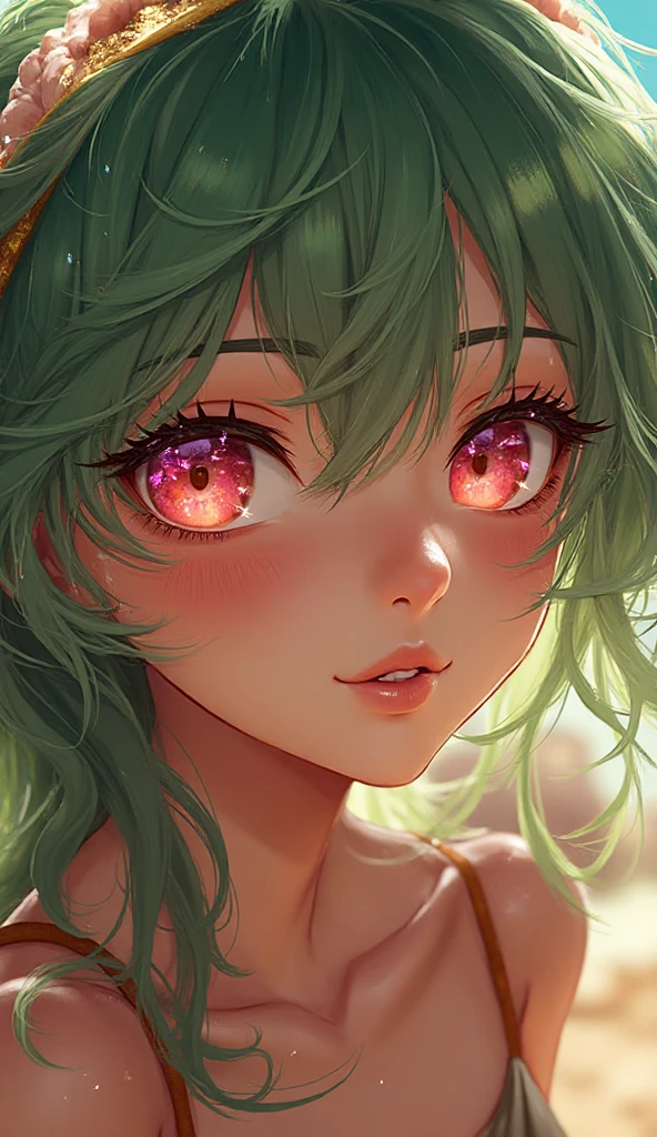 One woman, alone, alone Focus,全身Full Shot,Portraiture,, Beaver,Half water color, Half Green, ((Brown Hair)), (Yellow Hair), (Gradient Hair :1.5), Curly Hair, ((Pink Eyes)), Ultra-detailed eyes, work, White , (Small TI quality, Very detailed,Full Shot,Sleep in bed,Close ~ eyes,Completely ,