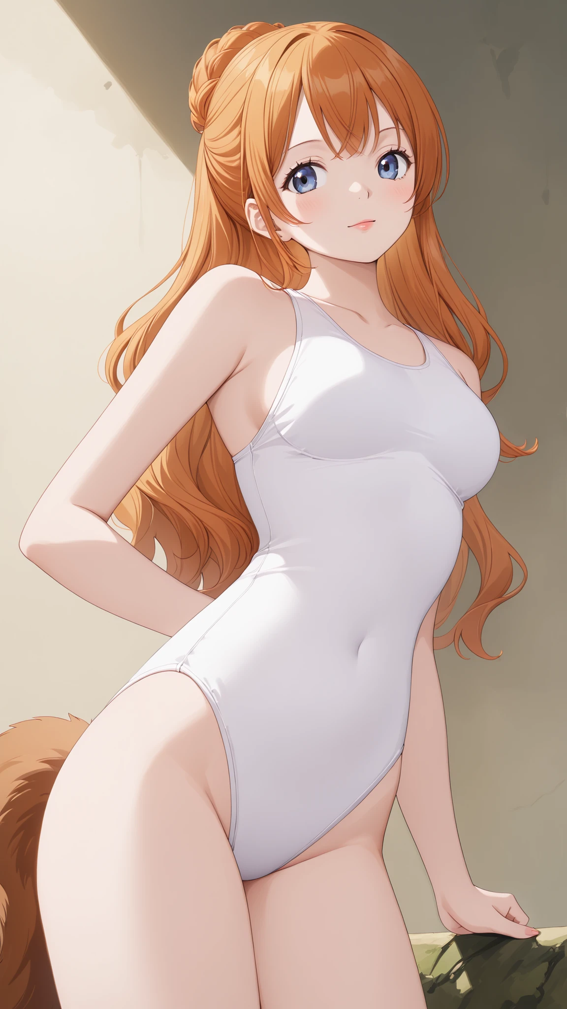Nami in One Piece、Stunning in a stylish all-white old school swimsuit 、old squirrel、