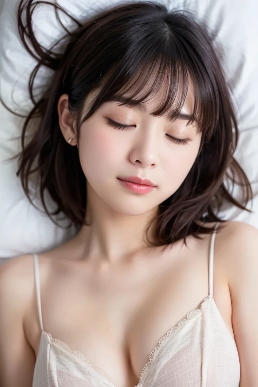(Sleeping in bed:1.5)(Have a bad dream:1.5) ,masterpiece、Highest quality、High resolution、Tabletop、wallpaper、Realistic、Bright lighting、Professional Lighting、Face Light、Smooth lighting、Japanese women、Beautiful woman、、Modeled、gravure、sexly、so beautiful、Beautiful Skin、Beautiful and exquisite、Detailed face、slim、Large Breasts、Cleavage 、short hair、Brunette colored hair、Brown eyes、Japanese Kimono、Japanese Yukata、(Eyes closed:1.pression of enduring pain:1.5)、The costume is white、Bra is visible,