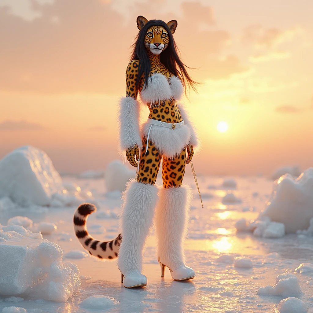 a watercolor picture of a female (cheetah anthomorph: 1.5) wearing a red evening dress, elegant, intricate detailed dress, silk dress, she wears elegant high heeled boots, exquisite high heeled boots, female cheetah anthomorph, (wild beauty: 1.3) , (ultra feminine: 1.2), ultra detailed face, fangs revealing smile, she stands on the the top of a snowy mountain, elegant cocktail party on the top of a snowy mountain background, night time, some stars the moon is rising, best details, best quality, highres, ultra wide angle, 16k, [ultra detailed], masterpiece, best quality, (extremely detailed), full body, ultra wide shot, photorealistic, ladyshado, Cinematic Hollywood Film style, traditional watercolor painting