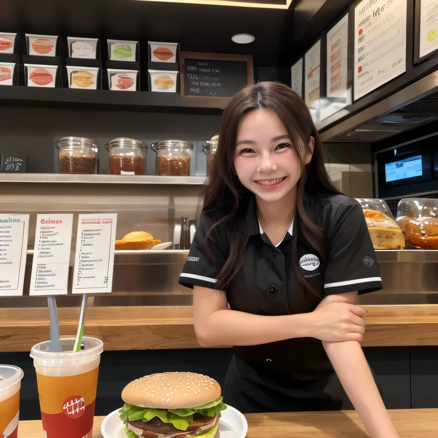 masterpiece,best Quality,ultra detailed, baseball stadium bleachers,big yellow backpack on her back, beautiful girl, selling beer, full of energy, cheerful, parky, beer vendors, beer girl, yellow and black cap, offering beer in plastic cup, smiling, white and black short sleeve shirt, , Bud girl,