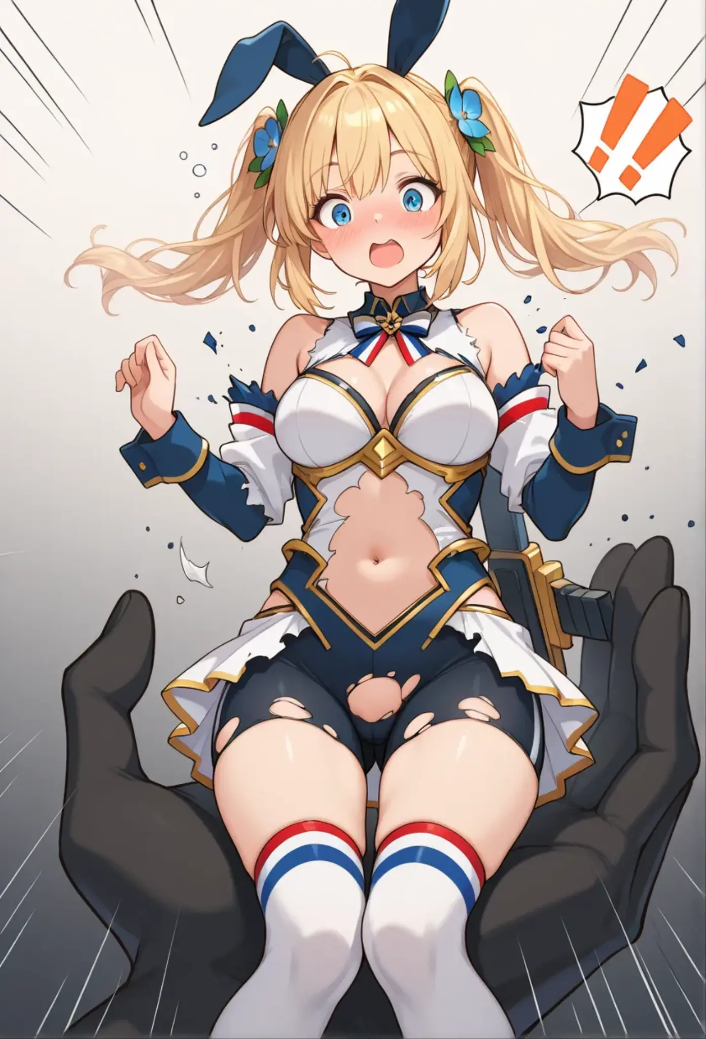 Browsing Caution,(Inside the machine box,Arm that connects to the machine box,Legs connecting to the machine box,Tattered Sailor Uniform Ballerina Transformation Heroine,Shiny ruffle skirt、Cute white and gold leotard armor.,No sleeve,Belt and armour decorated with large jewels,Transformation Heroine Hair Accessories,Torn white transforming heroine thigh-high socks,A big red ribbon and a big jeweled brooch,Shining white heroine costume,Tight transforming heroine gloves:1.5),(Men and women ??????????,A transforming heroine gets ?????:1.5), (??????,?????:1.5),(Wide-?????????,Wide open arms,Inside the machine boxの少女,Limbs stretched out to the sides:1.5),(A wall of machines surrounds the girl,His arm is stuck in the machine box,Her feet are buried in the wall,Machines restrain the limbs,Massive ???????:1.3),belly button, (The girl is angry,Open your mouth:1.3),Sweat,??????????, (Petite Girls,young,thin,Very small ???????:1.5),Blonde twin tails,cockpit,Perfect Face, Perfect ???????,(Cowboy Shot:1.5),(??????から溢れる:1.2)