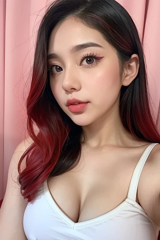 arafed woman with cabelo vermelho and black bra top posing for a picture, with cabelo vermelho, cabelos tingidos de vermelho, with long cabelo vermelho, cabelo vermelho, peruca vermelha, with curly cabelo vermelho, cabelo vermelho and attractive features, cor vermelha, red crimson cabelo carmesim, cabeça vermelha, red cabelo carmesim, tonalidade vermelha forte, cabelo carmesim, cabelo longo ruivo, Muito vermelho