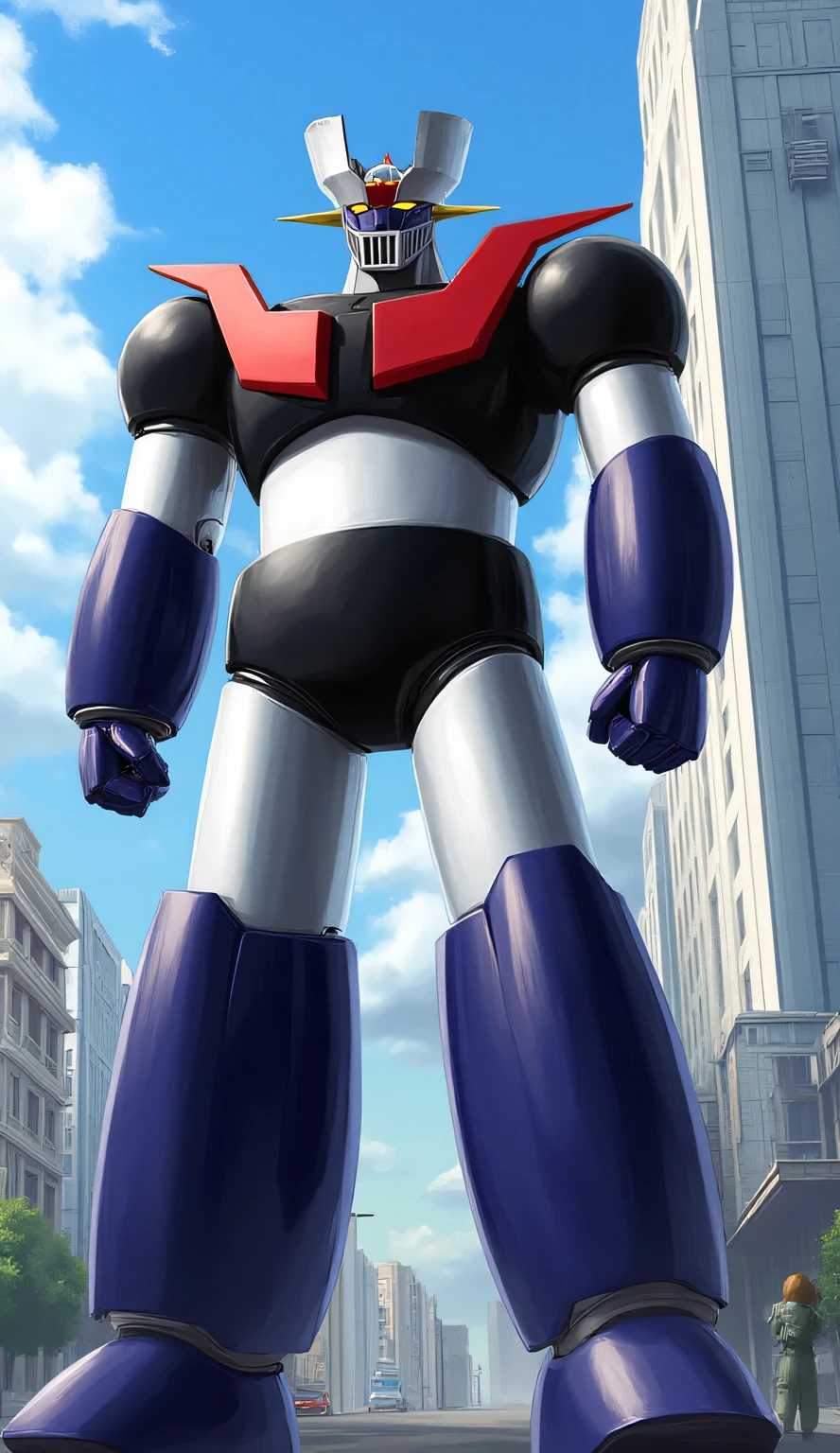 {{{masterpiece}}}, {{{best quality}}}, {{ultra-detailed}}, {illustration}, {{an extremely delicate and beautiful}}, (beautiful detailed eyes:1.6), extremely detailed face, 8k, anime face, (anime colored:1.5), mazinger, Mazinger Z, giant robot, bigger than a building, black chest, red heat sink, black shoulders, white upper arm, black cubital fossa, white belly, black waist, white thighs, black calf, (bareback:1.3), BREAK, 2 robot, (giant robots fighting each other:1.5), Mazinger_Z is fighting mechanical beasts in the city, mechanical beasts, Beast-like robot, outdoor, daytime, city, factory,(whole body:1.5), (cropped shot:1.5)
