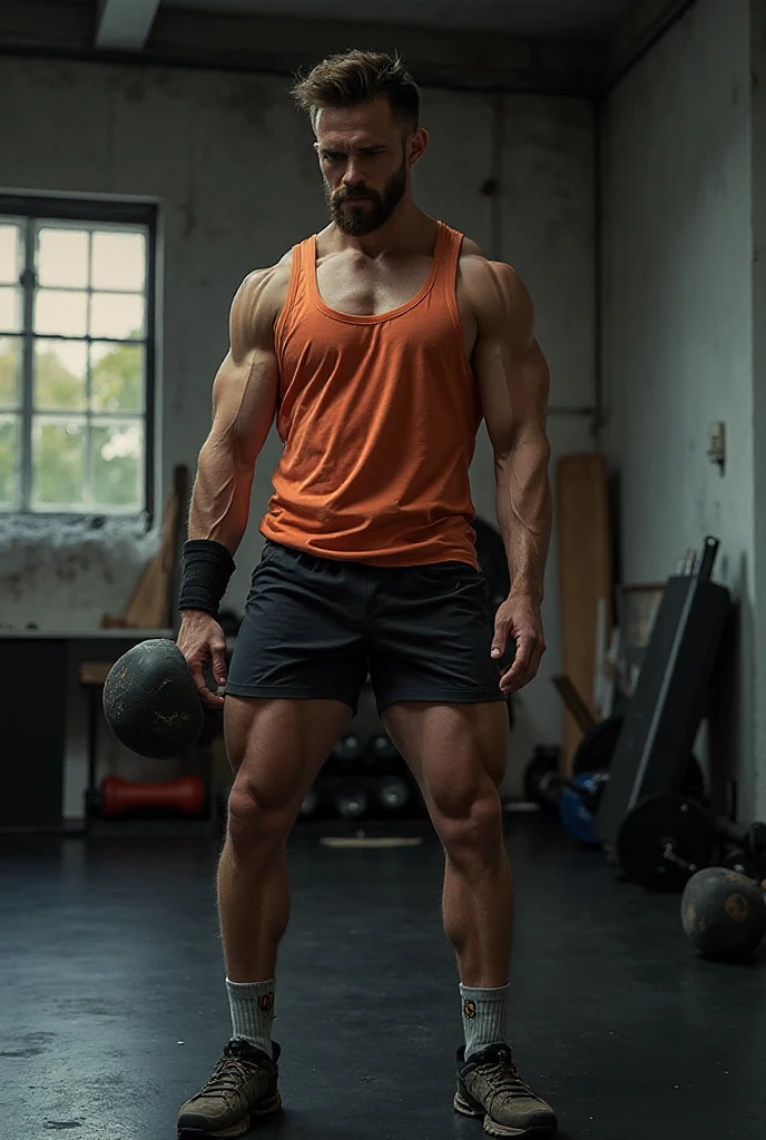 Homem bodybuilder, Tom Place, huge legs, very large trunk, huge arms, shapely waist, defined abs, scenario (weight machines and weights and dumbbells), large room, Academia, gym, Tom Place, 