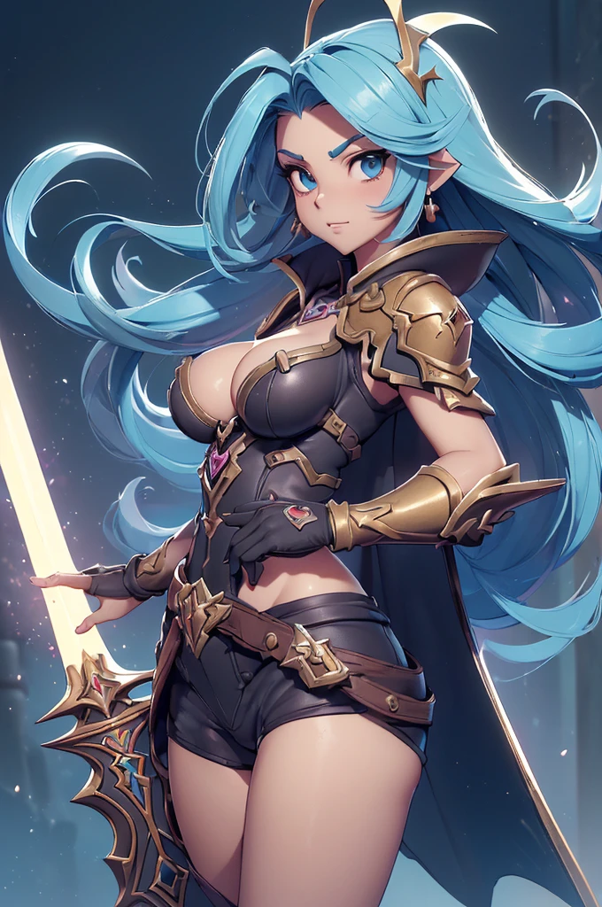 Anime girl with sword and armor in desert area, knights of zodiac girl, natalie from epic battle fantasy, Gainax anime style, armor girl, warrior princess, 遊☆戯☆王アートスタイル, with large sword, she-ra, she - ra, chrono trigger guilty gear style, she holds a sword, anime goddess, portrait knights of zodiac girl、Erotic、Colossal tits、Crotch Up、Opening legs、Female Solo、お漏らし
