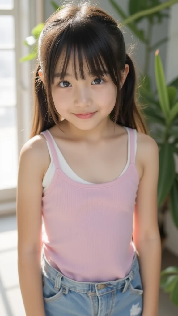 Japanese,6 years old,Baby Face、Ultra-flat chest、Ultra short height、An innocent smile、Flat Chestのクローズアップ、Flat Chest:1.85、cute,Primary school students,Primary school studentsの私服、Summer clothes、So small and so young、On the bed:1.85、She gives me a good morning kiss:1.85、She has her arms open waiting for a hug:1.85