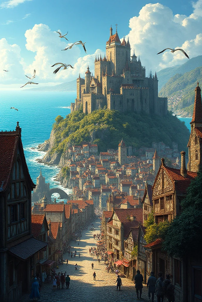 Medieval city close to the coast, and with a castle on a hill ...