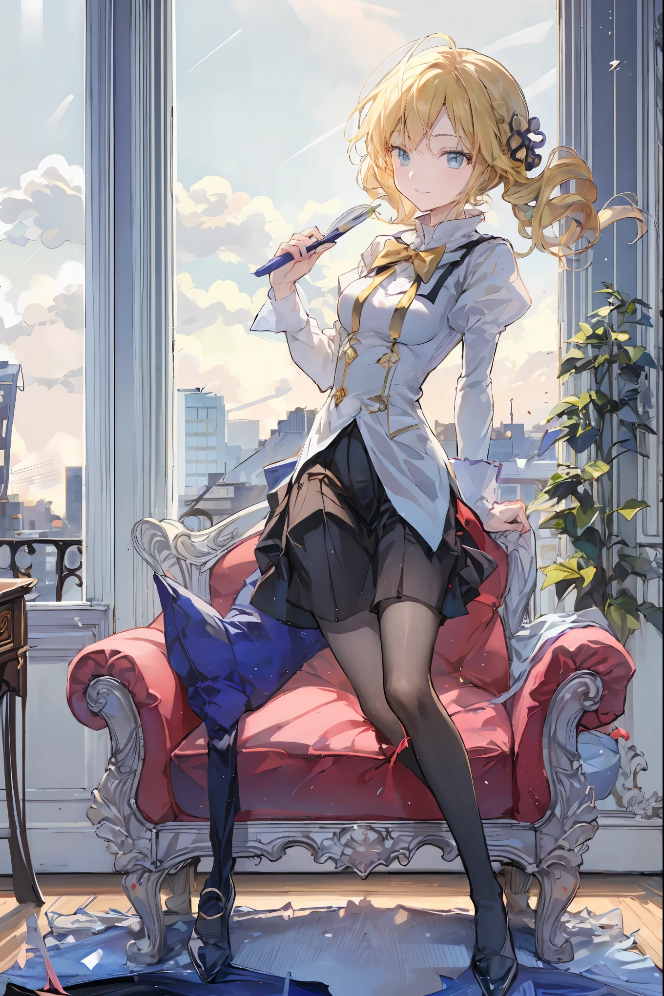 The Library's Time Warp,Every Time You Turn an Old Book,jumps to the era described in that book, 19th Century London ,Brick Building,The world of Detective Holmes,4K,high resolution,real,写真real,professional,Vivid Colors,Bokeh,romantic,fantasy,portrait,detailed down to the smallest detail,Indoor,warm lighting,Window light,ancient books,Leather products,tobacco pipe,Home Decor ,classic style,Historical,elegant,grace，brown hair，shortcuts，unkempt hair，Short braided hair，Neat，slender beauty，correct posture，small breasted，Beautiful legs，fascinating gray blue eyes shine like stars I'm Doing it，Saggy Eyes，bright colors,beautiful eyes,A delicate smile,Textured Skin,best quality,gentle and beautiful woman,anime style､