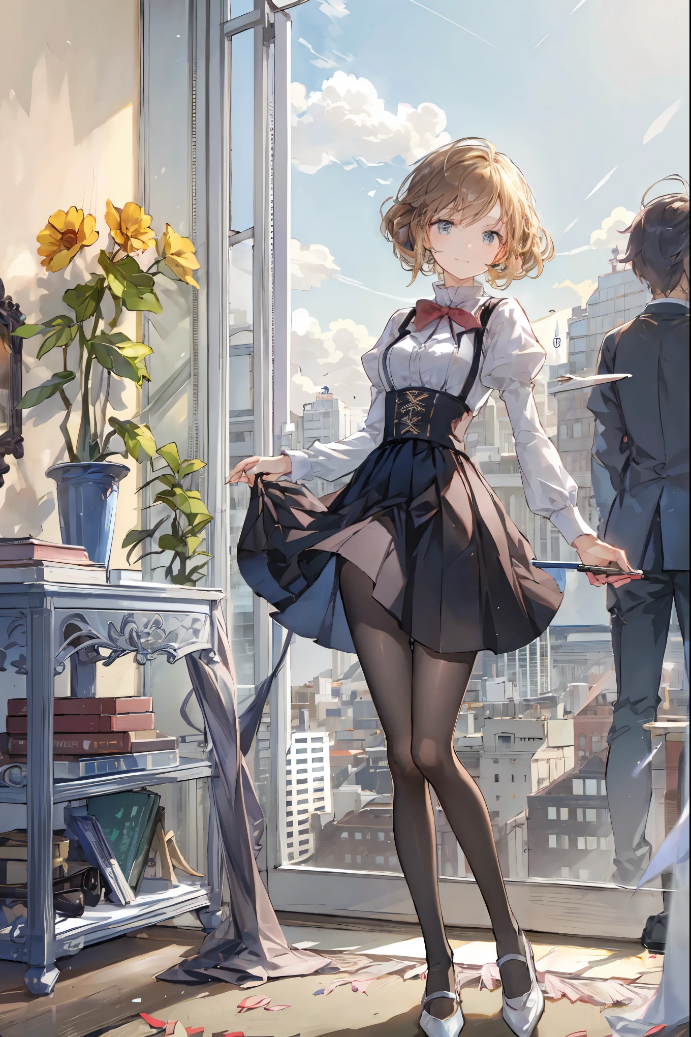 The Library's Time Warp,Every Time You Turn an Old Book,jumps to the era described in that book, 19th Century London ,Brick Building,The world of Detective Holmes,4K,high resolution,real,写真real,professional,Vivid Colors,Bokeh,romantic,fantasy,portrait,detailed down to the smallest detail,Indoor,warm lighting,Window light,ancient books,Leather products,tobacco pipe,Home Decor ,classic style,Historical,elegant,grace,brown hair,shortcuts,unkempt hair,Short braided hair,Neat,slender beauty,correct posture,small breasted,Beautiful legs,fascinating gray blue eyes shine like stars I'm Doing it,Saggy Eyes,bright colors,beautiful eyes,A delicate smile,Textured Skin,best quality,gentle and beautiful woman,anime style、