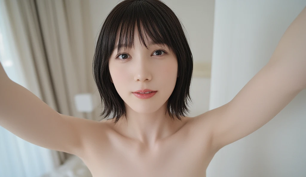 smile,((????)),(Best Quality:1.2), Female dog,(Female organ:1.1),8k, Raw photo, Beautiful ?????? woman, Cute beautiful girl,((Her ????? lower body is visible、股間のFemale organが見えている:1.3))、((Small ???????:1.5))、((Short bob cut silver hair:1.5))、Blue LED light、 Cleavage、White skin、high tech、Ultra-high resolution、Night scene background、Beautiful Face、Professional Lighting、masterpiece、Very detailed and beautiful professional photography、Thighs、Waist、Angle from below