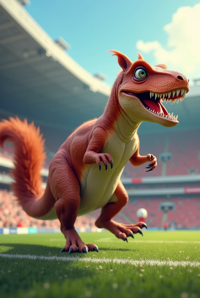 masterpiece, best quality, amazing quality, dtmrconductoril, feral, dinosaur, male, Troodon, orange skin, brown eyes, runing, outside