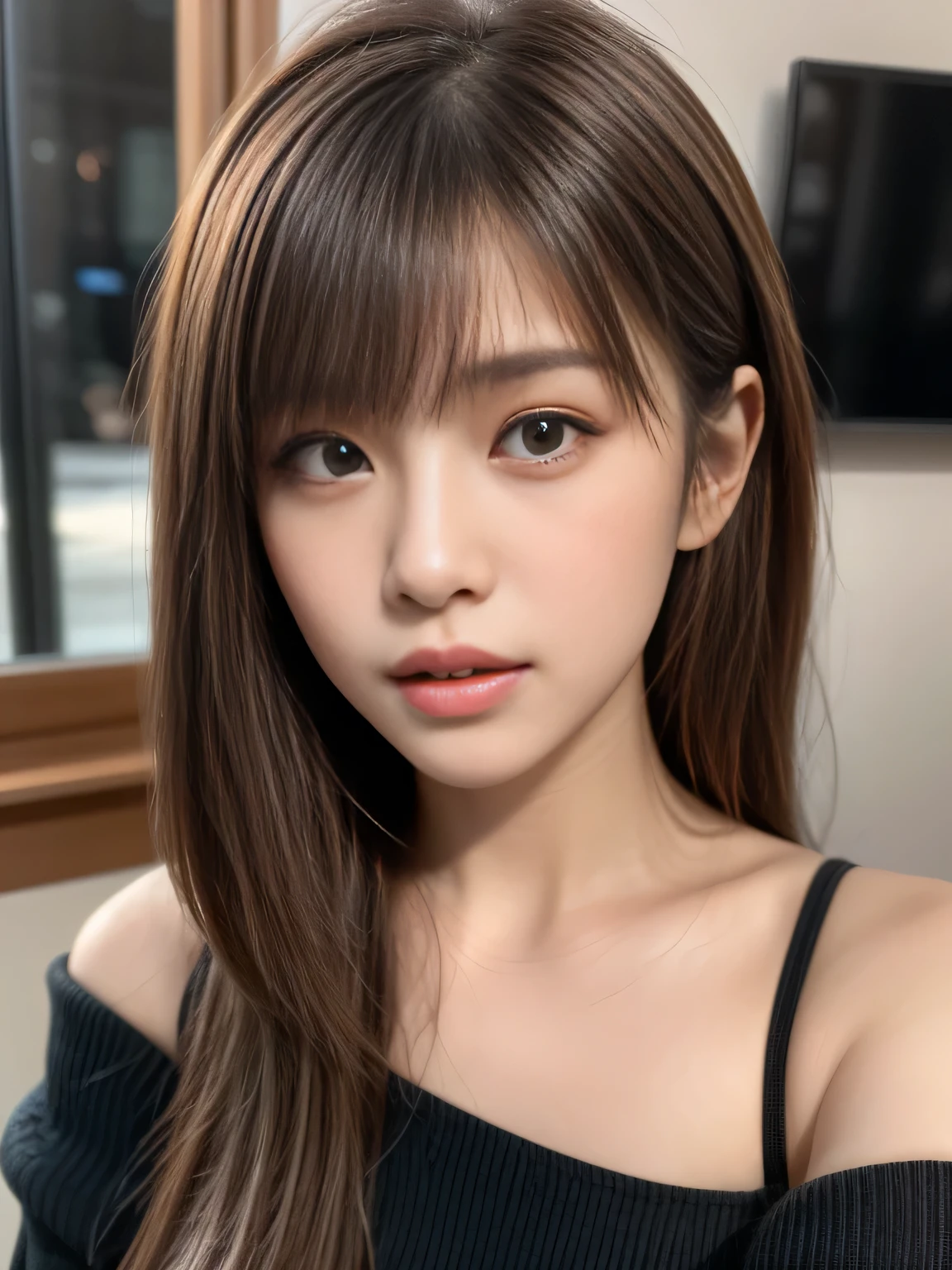 （(8K, RAW Photos, Highest quality, masterpiece: 1.2)）, Super detailed, Super Resolution, (Genuine, Genuine photos: 1.37), whole body, High-resolution RAW color photos, Professional photos, とても細かくて美Shii, Very detailed, 8K 壁紙, Amazing details, Large file size, Official Art, Very detailed CG Unity 8K 壁紙, Very detailed beautiful girls, Very detailed facesHighly detailed eyes, Very detailed skin, Very detailed fingers, Very detailed nose, Very detailed mouth, Perfect , Very detailed background, Very detailed clothing, One Girl, (18:1.2), Teen, cute girl, Famous Japanese Idols, cute, Genuineistic body, White skin, Glowing Skin, Long brown hair，Curly Hair, (Blunt bangs: 1.2) , The face of , Completely ,  during , Spread your legs and touch with your hands, like々Shii, かわいらShii顔, Genuineistic face, Sharp focus :1.2, 完璧な体型の美Shii女性 :1.4, Slim Abs :1.2, ((Dark brown hair, Big Breasts :1.2)), (Bedroom with night view, bed:1.1)