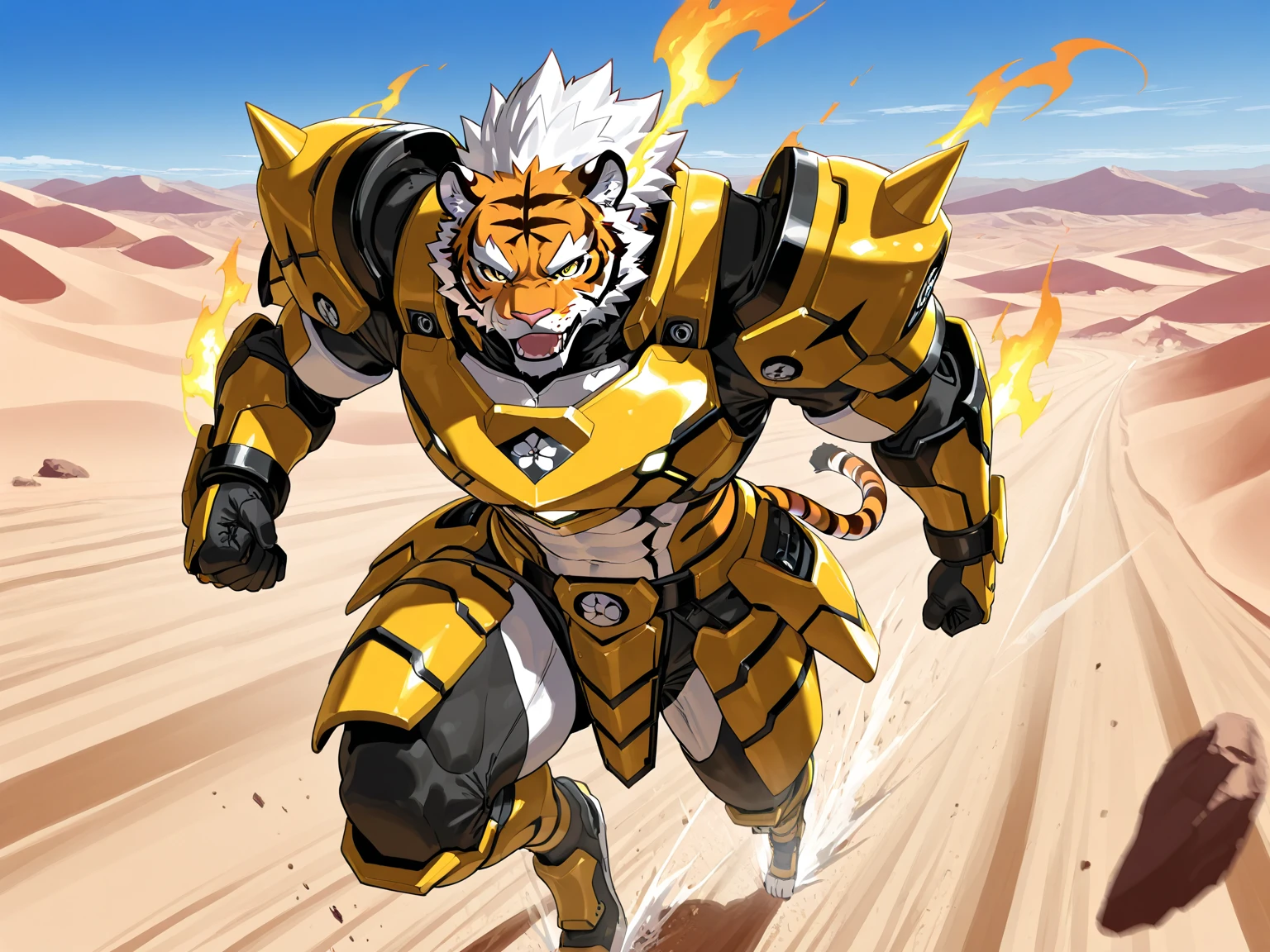 human nature, juvenile, male, solitary, ((Round Face, The face is plump,Orange eyes)), ((Endomorph, Handsome，Handsome)), (White fig leaves，Future Warframe), ((domestic 虎，tiger), (在School医务室里), Bokeh, (high quality, high resolution, Masterpiece 1.2), author：Takemoto Arashi, From zixiong, author：Chunni, author：Ethereal，（background：Ruined city under sunset sky 1.5），big ，School，一只tiger伸出舌头