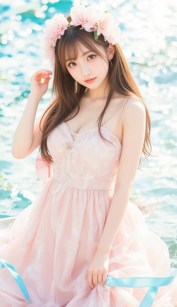 、BREAK Perfect 、Highest quality、(cute:1.1)、(cute)、(High resolution:1.2)、Unbelievably absurd:1.3、Incredible illustrations、(cuteイラスト:1.2)、（Beautiful background、Pool）(1 girl) 、solo)、(10th Generation、JK、 face、Small breasts:1.2)、slender、、、、Eye highlights、Pink hair, Long Hair,Floating Hair、 Cute Hips, 、Plaid swimsuit、), Lying on your back、finger to mouth、 in 、(tooth:0.6)、Cheeky girl、Eye highlights、smile、Floating on the water。