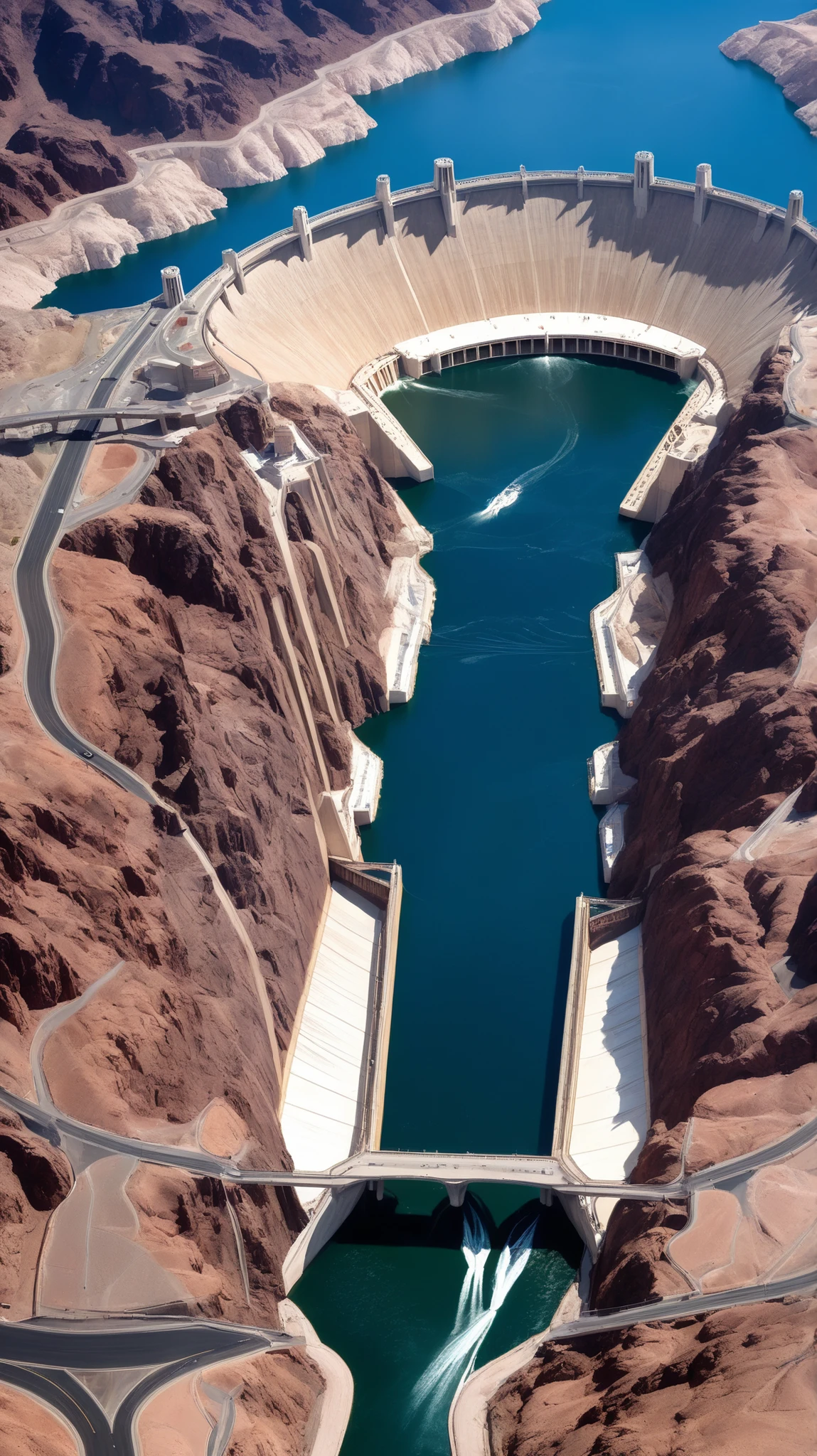 high-definition images、Nevada、Hoover Dam、Image taken from above、dammed the Colorado River、Lake Made was formed from stored water、fish at Lake Maid, jet ski, wait. You can、Spectacular dam exterior、