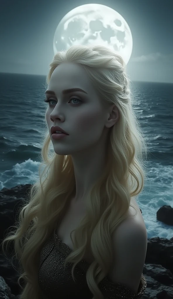 photorealistic woman,  age 30, nordic, blond wavy hair, athletic, as dame from the sea like in Arthus Legend, raw photo, cinematic material,high detailed, masterpiece 