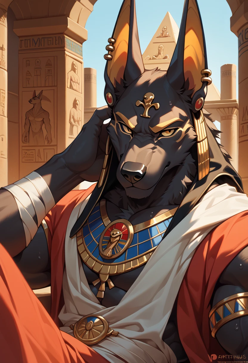 embedding:black wolf, male,purple eyes,Scar on the face, scar on the body,Single person,The fur on the  and abdomen is white.Toga,Costumes of ancient Greece,White clothes,sacred，Expressions and movements full of divinity,A serious expression,The highest quality of scene detail,adult,Tall and powerful,muscle，Best quality hands, best quality eye，detailed fur，Delicate eyes.Extreme picture quality，by sollyz,by zixiong,by milkytiger1145