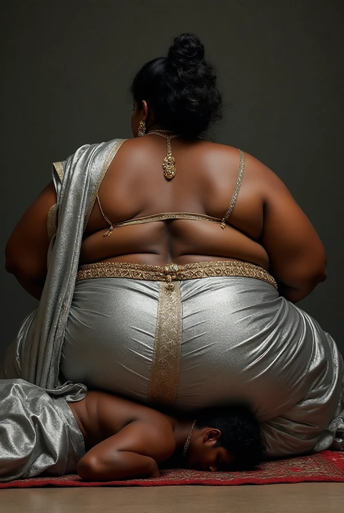 An Extremely gorgeous and beautiful Bengali village woman, 45 yo, pale white skin, sensual appealing body, perfect thick and chubby Beauty, wearing saree -chested, curvy, sexy navel folds, fleshy figure, Bengali village style saree, wearing a Bengali-style saree without a blouse,, ethnic vintage bengali village woman, bengali style saree, The sari was worn without a blouse and petticoat before the British Raj, baring one's chest or being blouseless, simple village ornaments, Bengalis a.k.a. Bongs are known for their unique Bengali fashion sense (the way they don that sari makes you go wow), Pre British Raj, Pre colonial era, Bengali Woman draping sari without blouse is a normal thing in pre British Era, bong woman, fine Art photography, artistic photography, sensually appealing,  fantasy, ethnic traditional beauty, real armpit hair, low waist saree, insane details, curvy figure, 