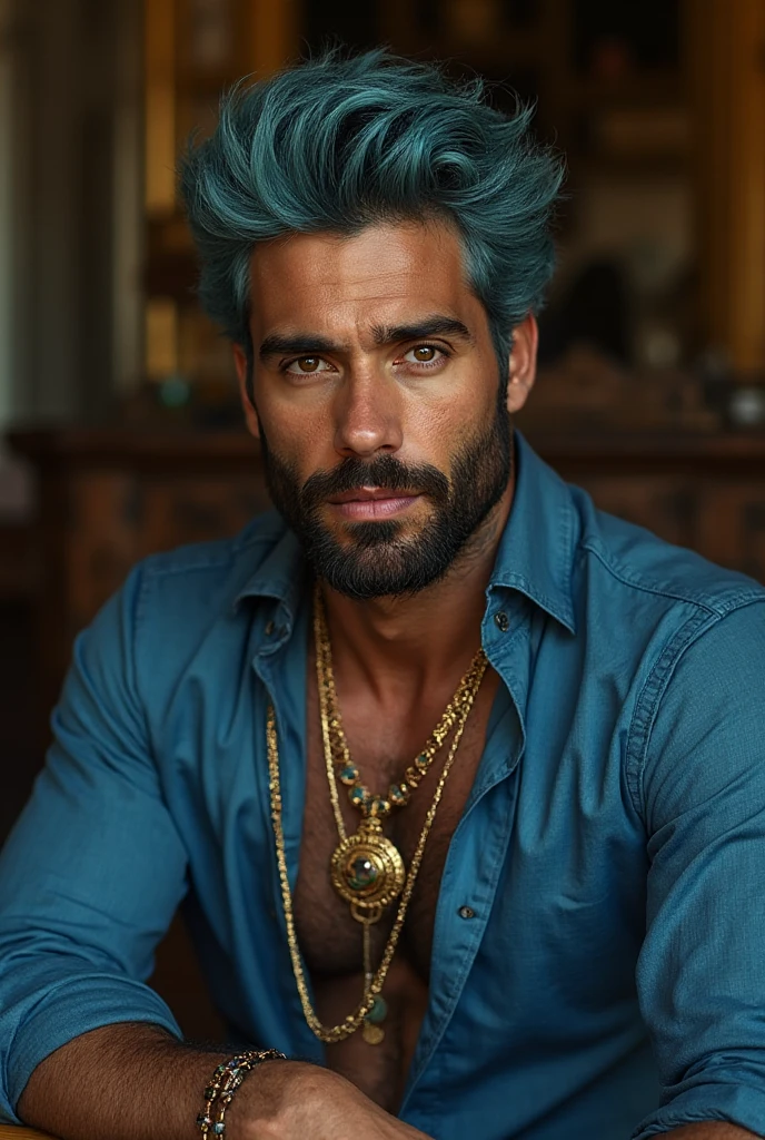 man ,blue fur, Horse tail, pirate, Pircing, jellyfish, sexy, glasses , tatuajes de jellyfish, anime
