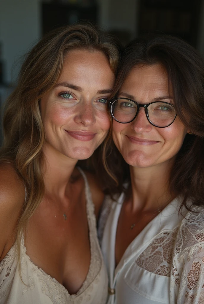 2heads, two headed girl, (a 10 year old girl and a 40 year old woman:1.5)