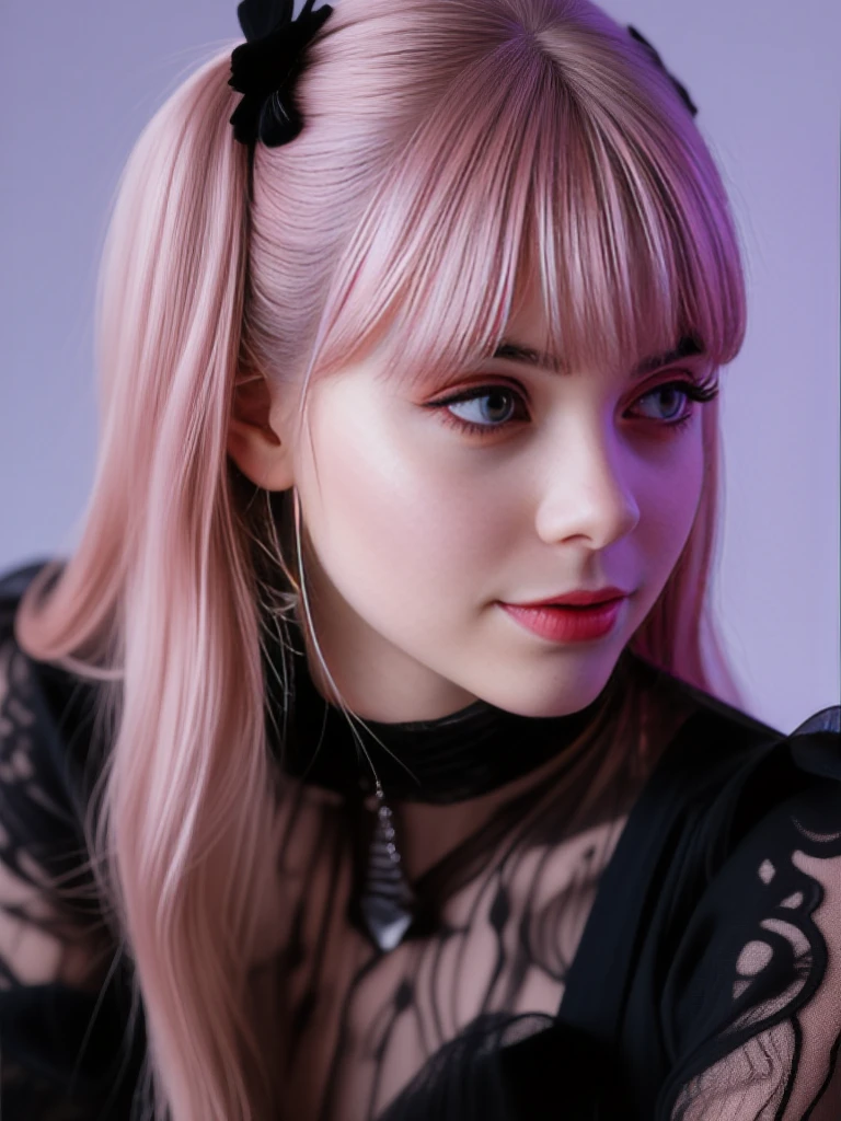 anime style, a closeup of a cartoon of a woman with ears and rabbit tail, with rabbit tail, with rabbit ears, girl design, mara, portrait, giesha, anime image, long hair, pink hair, hair covering ears, happy, polished and powerful look, exotic, tall  