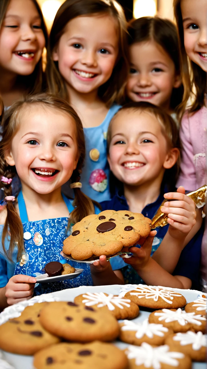 Logo of 5 year old blonde girl eating colorful donuts sitting in blue dress