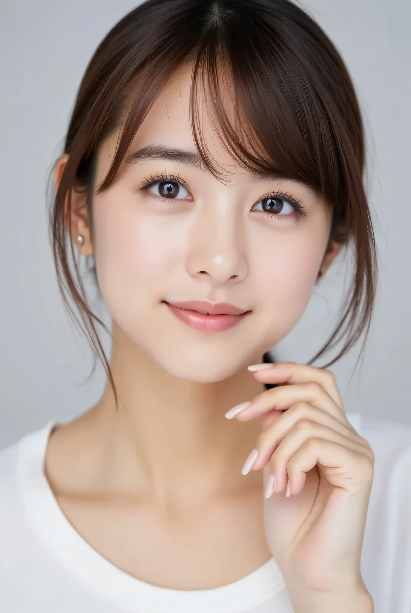    smile:2.0、 (Ultra-precise human anatomy  ,  high quality、 RAW photos、8K、32k、  masterpiece  、 cabello brillante 、 photocabello brillante :1.37)、picture of a cute Japanese woman、filmed in natural light 、 upper body、 1 、    Photomapped、rendered based on physics、 high definition、 high definition 、1080P、( beautiful face)、( Structurally precise body)、( Detailed explanation of the configuration of the hands'    Muscle area    )、( Details of CG )、  intense details  、(    great features    :1.35)、( detailed eyes costume)、 Right in front of you 、Delicate clavicle、 Several poses by Yang Jun Chen、非常にリアルで詳細な若い女性の upper bodyポートレート。 beautiful skin 、  ほおの高い部分に柔らかなthe light is reflected ます  .、 Extremely cabello brillante and detailed upper body portrait of a young woman with fine pores and hair roots、 You can see even the thinnest blood vessels   。The skin is soft、natural redness on the cheeks 、Healthy glow。 Big eyes, light blue、 The iris has a fine pattern 、 the light is reflected 、light shining in her eyes。    There is a slight shadow under the eye  、 Extremely shiny hair and detailed upper-body portrait of a、 naturally curled  。 Extremely shiny hair and detailed upper-body portrait of a young woman with gentle pink lips 、Soft texture with a natural shine 、 。   [mira 。  [mira 。 the woman wears a simple white blouse  .、 The background is a gradation of pale black and white .、焦点は完全に顔と upper bodyに当たっている。 shiny hair shadows and textures、 Pictorial Description.。
