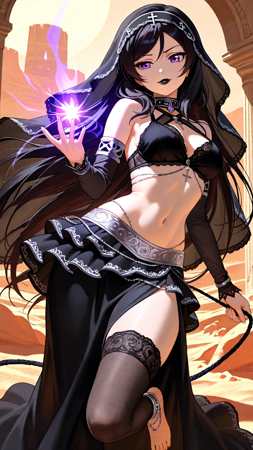 (score_9, score_8_up, score_7_up, score_6_up, score_5_up, score_4_up,  source_anime, rating_questionable, realistic:1.2), uncensored, (vivid colors, bright colors:1.2), BREAK  <lora:HumanScabbardV2_XLPD:1@0.5, 0@0.8>, (human scabbard), (holding, holding weapon, holding sword), electricity, cleavage, A single woman (plump, wide hips, thick thighs) with detailed blue eyes and (large breasts:1.1) stands confidently, wearing a cloak. Her body is adorned with (breast curtains) and a (pelvic curtain), enhancing her figure. She wields a sword held between her breasts, acting as a human scabbard. Electricity crackles around the weapon as she grips it firmly, showcasing her cleavage in an upper body shot. The scene is set in a dark room at night, with low light and dim lighting, creating a dramatic atmosphere. She brandishes a darkness lightsaber, emanating a dark aura and swirling darkness, displaying her mastery of umbrakinesis. The cinematic lighting accentuates the caustics and the glow of her angelic, glowing magic, zPDXL2, <lora:Dark_Aura_for_Pony:0.5@0.4, 1@0.9>, (dark aura), upper body, wide portrait, navel, thighs, bare bare shoulders, collarbone, cyan and magenta color palette, bridal gauntlets, glowing energy halo, linea alba, <lora:j331_mvh_xl_04:0@0.2, 0.4@1>, j331_mvh, OverallDetail, SkinHairDetail,, starry sky, lens flare, detailed background, backlighting, caustics, glowing, sparkle, bokeh, dark, light particles, light blur, bloom, depth of field, fog,